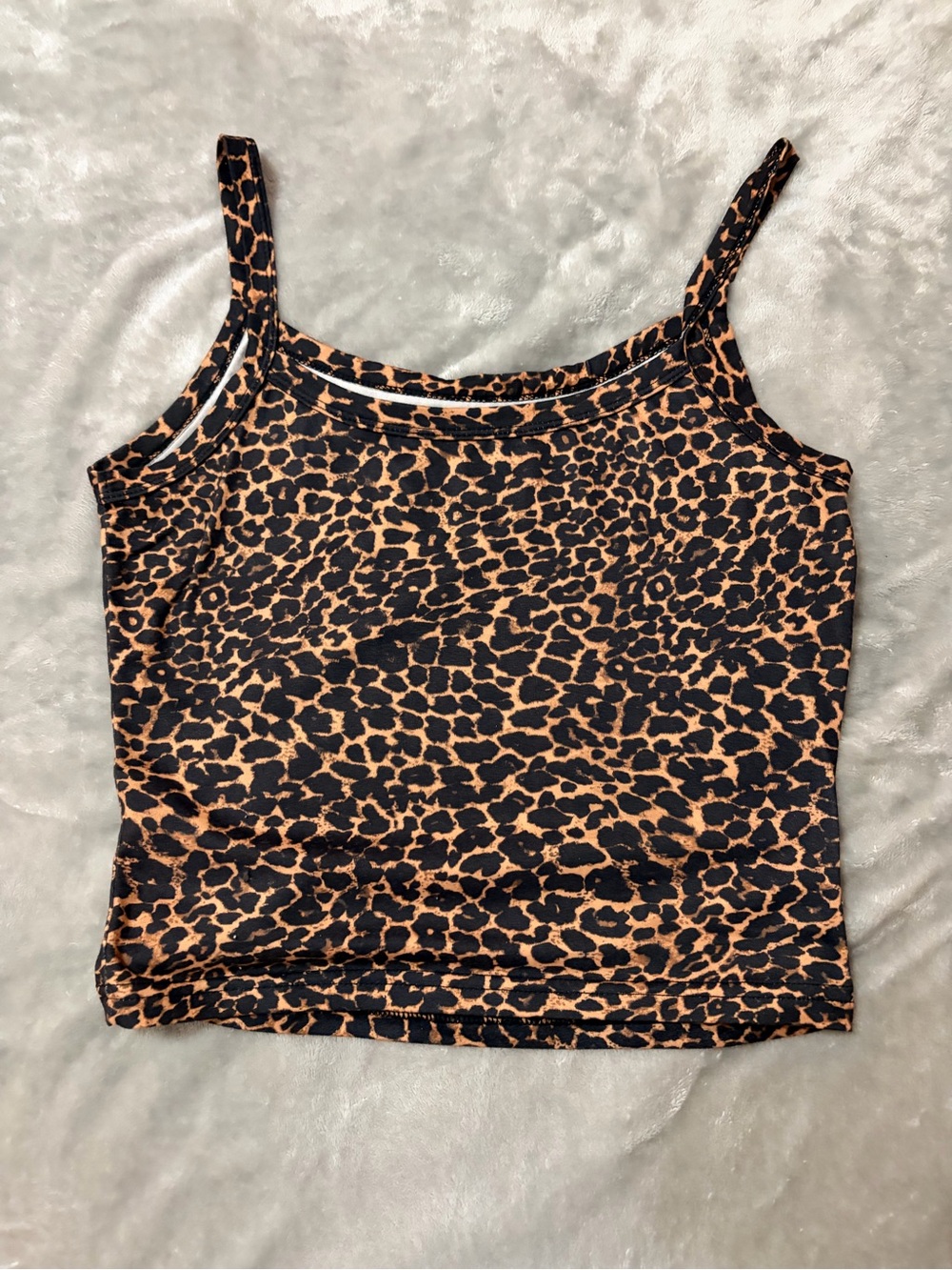 SHEIN Leopard Print Spaghetti Strap Crop Top - Black & Brown
